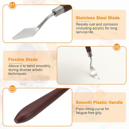 HARFINGTON Palette Knife Painting Tool 1.46" x 0.63" Stainless Steel Art Spatula Pallet Knives Scrapers Tools with Plastic Handle for Acrylic Oil Canvas Mixing Spreading, Red/Silver - size: 1.46" x 0.63"