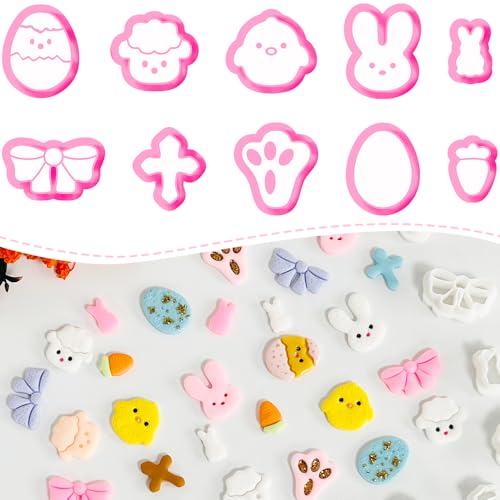 Xaekicr Easter Polymer Clay Cutters Set – 10pcs Clay Earring Cutters for Easter Eggs, Bunny, Chick, Bow and More – DIY Clay Tools & Polymer Clay Molds for Jewelry Making - color: M color