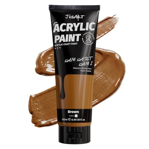 JusArt Brown Acrylic Paint, 8.45oz/250ml Large Tube, Heavy Body Rich Pigment, Non-Toxic, Non-Fading Craft Paint for Canvas Wood Metal Fabric Ceramics, Art Supplies for Adults Artists Beginner - color: Brown