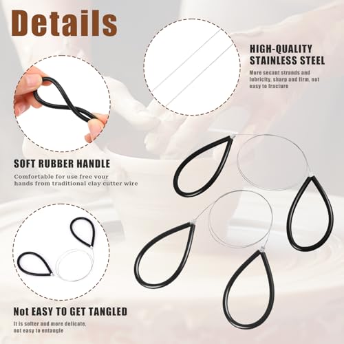 2 Pcs Clay Cutters Wire Pottery Wire Tool Steel Wires Clay Cutter with Black and Blue Handle for Clays Artists
