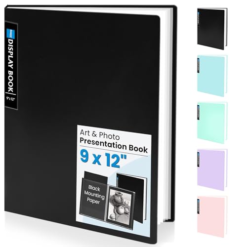 Sooez Binder with Plastic Sleeves 30-Pocket, Displays 60 Pages, 9x12 Presentation Folders with Clear Sheet Protectors, Art Portfolio with 30 Black Paper for Certificate & Office Project - color: Black, size: 9x12" w/ BLK Paper