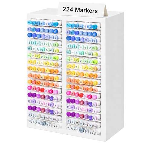 PROLEE Marker Organizer for 224 Markers,Wooden Marker Holder with 32 Slots, Pens Pencils Art Supply Alcohol Markers Storage Organizer for Desk Home Classroom Office Decor (White,15“x11”x5.2 “) - color: White, size: 224 Markers,15“x11”x5.2“
