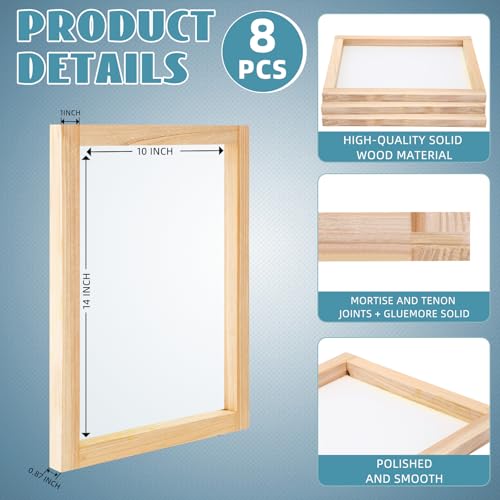 CroBlissful 8 Pcs Wood Silk Screen Printing Frames for Beginners 10 x 14 Inch Clear Precise Screens, High Tension Nylon Mesh, 0.87 Inch Thickened Frame for T Shirts DIY Screen Printing(160 Mesh) - style: 160 Mesh