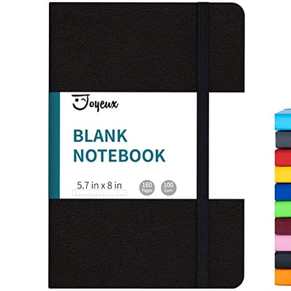 JOYEUX Blank Journal Notebook, A5, 160 Pages 100 Gsm Thick Sketch Books Hardcover Journal for Writing, 5.7 inches x 8 inches Notebooks for Work (Black) - color: Black