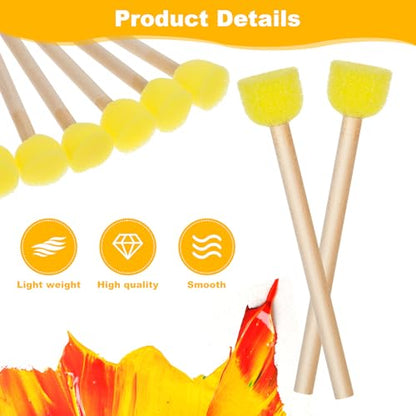 50Pcs 0.6'' Round Sponge Foam Brush Paint Sponge with Wooden Handle Foam Stencil for Acrylic Painting, Painting Tools for Arts and Crafts