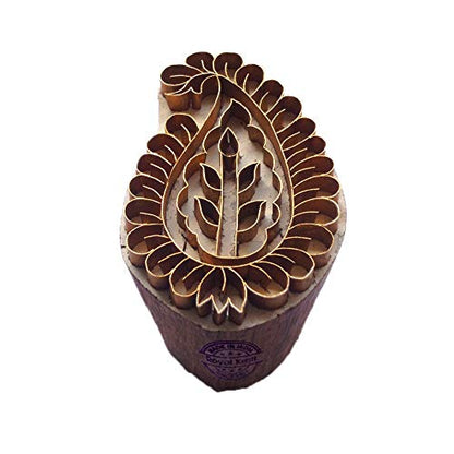 Artisan Print Block Brass Paisley Designs Wood Clay Stamp - size: BSCtag011