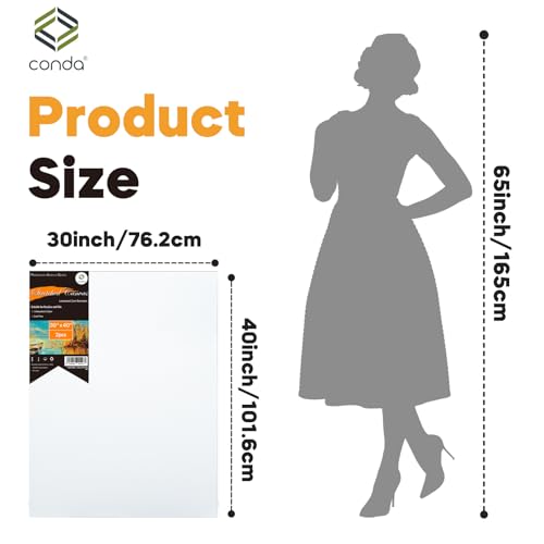 CONDA Large Stretched Canvas for Painting, 30x40 Inch 2 Pack Big Canvas, 100% Cotton, Primed Acid-Free, White Blank Stretched Canvas Boards Art Supplies for Acrylics, Oils Painting - size: 30"x40",2 Pack