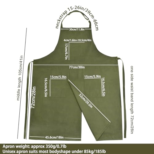 Molaxhome Split Apron with 3 Pockets,Unisex Pottery Apron with Adjustable Strap for Kitchen Ceramics - color: Green