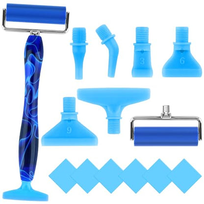 14 Pcs Diamond Art Pens Tools Set, 5D Diamond Painting Pens Kit with Metal Tip Roller and 6 Glue Clays, for Art Craft Nail, Blue
