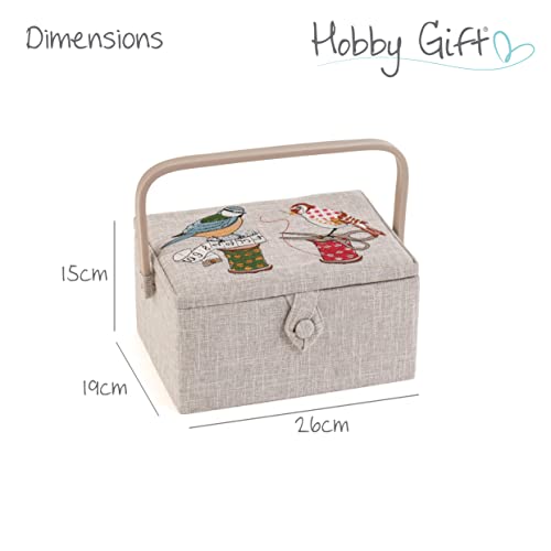 Hobby Gift Medium Sewing Box Organiser, Fabric Covered Storage Box with Handle, Internal Tray, Pin Cushion and Pocket for Sewing, Quilting and Knitting Supplies - color: Birds on Bobbin