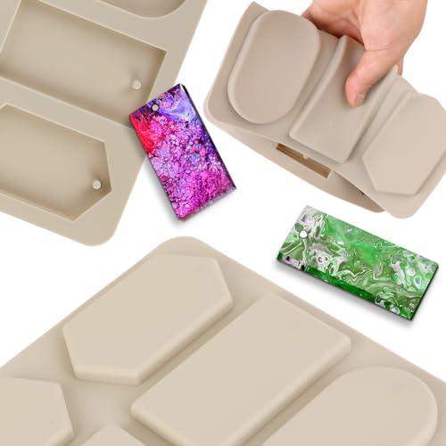 Epoxy Resin Molds, 1 Pcs Silicone Molds for Crafts, Resin Keychain Mold Rectangle Rhombic Elliptical Casting Mold with Hanging Holes for Jewelry Making DIY Handicrafts Pendant Decoration, Grey