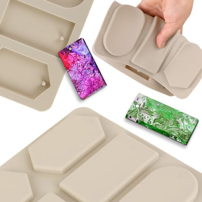 Epoxy Resin Molds, 1 Pcs Silicone Molds for Crafts, Resin Keychain Mold Rectangle Rhombic Elliptical Casting Mold with Hanging Holes for Jewelry Making DIY Handicrafts Pendant Decoration, Grey