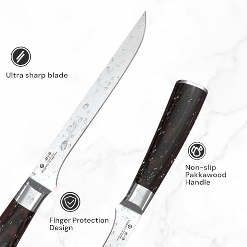 imarku Boning Knife, 6 Inch German High Carbon Stainless Steel Fillet Knife, Perfect for Meat Cutting, Pakkawood Handle, Gifts for Women and Men - color: Silver Brown Handle