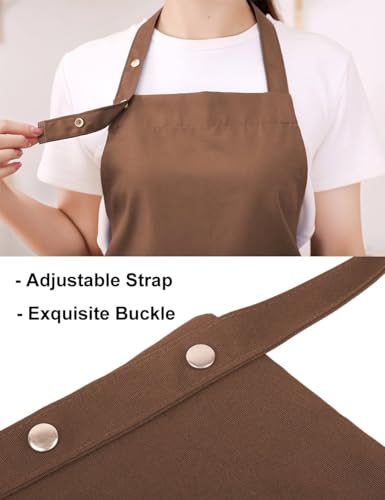 Kitchen Cooking Apron for Women Men with Big Pockets Canvas Waterproof Aprons for Server Pottery Artist Chef Apron - color: Brown
