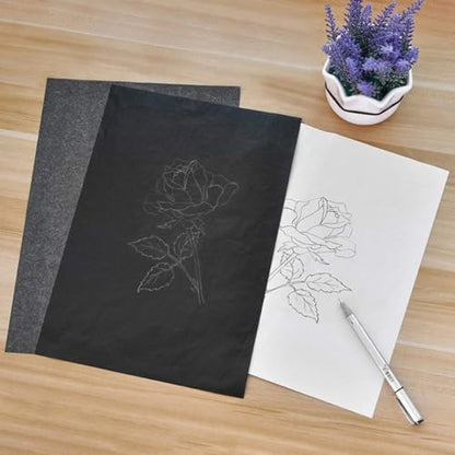 PLAFOPE Tracing Paper A4 Carbon Paper Black Graphite Transfer Paper 100 Sheets for Office Art - color: Black