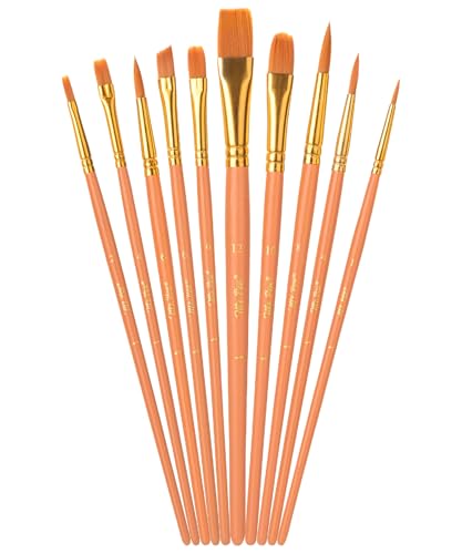 Mr. Pen- Acrylic Paint Brushes Set, 10 Pack, Round & Pointed Tip | Nylon Hair Artist Brushes for Watercolor, Oil, Rock, Face, Nail, Miniature, Canvas, Detailing, Drawing, Art Supplies - color: Soft Ochre, size: 10 Pcs