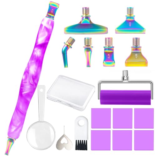 Praise V Do Diamond Painting Art Drill Pen Kit with Screw Steel Metal Tip Nibs Placers Roller Tool Accessories, Ergonomic Diamond Art Pen for 5D Diamond Paint Bead Dot Purple - color: Purple-Multi Color Metal