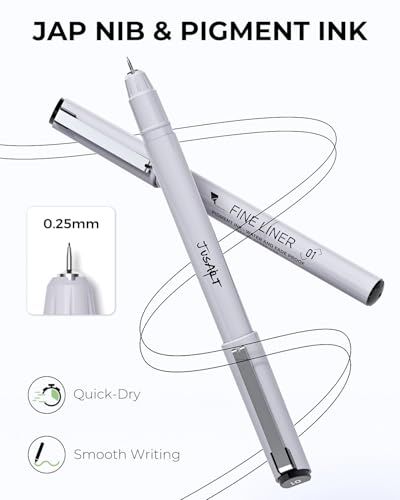 JusArt 6Pcs, 0.25mm Fineliner Pens+1inch Wide Artist Tape for Watercolor Paper