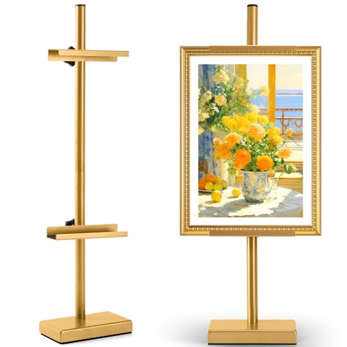 Rofio Adjustable Tabletop Easel Stand, Picture Easels for Display up to 28.5 Inches, Heavy Duty Metal Picture Frame Holder for Artwork, Signs & Certificates Display Stand(Gold) - color: Gold