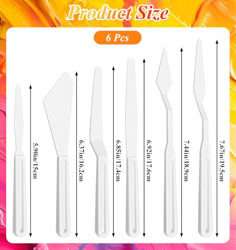 6Pcs Plastic Palette Knife Set, Thin and Flexible Plastic Paint Spatula for Acrylic Painting Art Knives Set Palette tools for Mixing, Spreading, Scratching, Layering Colors, Light Art Tools