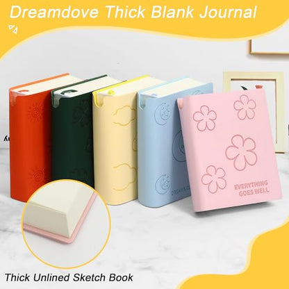 Thick Blank Journal Notebook 400 page With Pen Holder 100gsm Thick Paper，A6 Unlined Plain Sketchbook ， Small Soft Leather Unlined Pocket Blank Notebook For Women Drawing Book Memo Writing Sketch Travel Diary 3.9 × 5.5(Everything Goes Well) - color: Pink-E