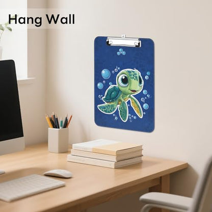 Plastic Cute Clipboard Low-Profile Metal Clip, A4 Letter Size 9 x 12.5 in, 8.5 x 11 Paper Clip Board for Teachers, Nurses, Classroom,Cute Turtle - color: Cute Turtle