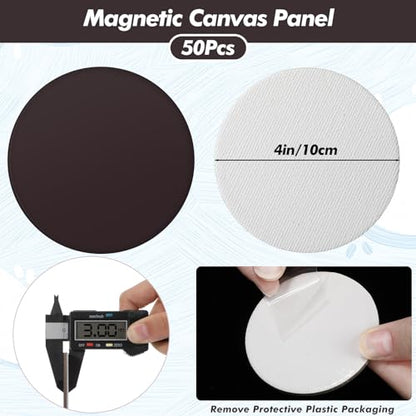 Engrowtic 50 Pcs Magnetic Painting Canvas Panel Mini Canvas Boards for Painting Mini Tile Art for Fridge Locker Art Crafts DIY(4 in,Round) - size: 4 in, style: Round