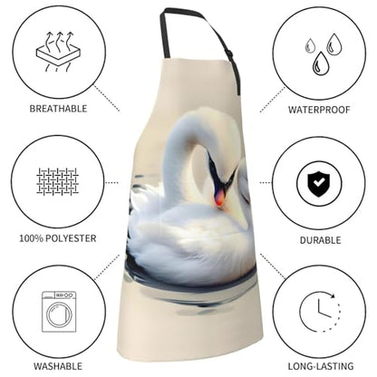 Cartoon heart sun Heavy Duty Waterproof Apron with Pockets for AdultsResistant Grilling, Gardening, Painting - color: Cute Little Swan