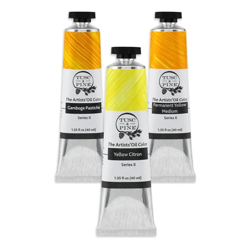 Tusc & Pine Artist Oil Paint - 40 ml Set of 3 - Assorted Yellow Colors - Non-Yellowing, Creamy Consistency, Max Pigment Load, Small Batch Milled Oil Paints Developed for Professional Artists - color: Yellows, size: 1 Count (Pack of 3)