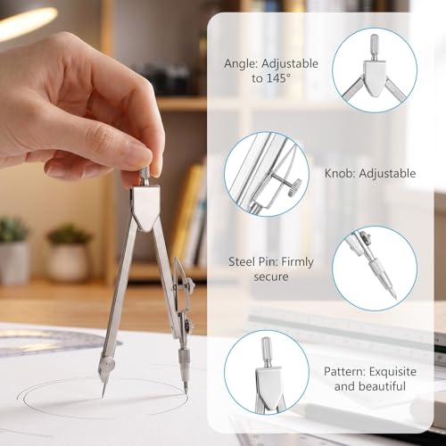 7 Pcs Geometry Ruler Protractor Compass Geometry Tool, Math Ruler Kit with 1 Metal Compass, Precision Drawing Tools for Drafting Architect Engineering