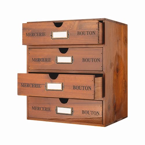 Wooden Storage Box with Drawers Vintage Office Supplies and Accessories Letter Tray Wood Desktop File Organizer 4 Tier Paper Sorter School Supply Holder Rustic Jewelry Box (LARGE BROWN) - color: BROWN-LARGE