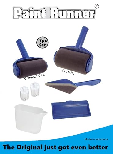 PAINT RUNNER® a registered trademark, 7pc set - THE ORIGINAL Product - A self-contained painting system, paint without dipping & dripping and no mess. Made in Indonesia. Original got even better.
