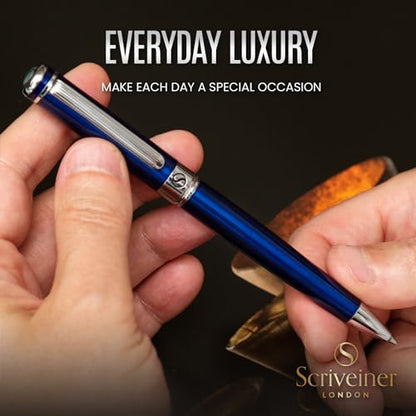 Scriveiner Midnight Blue Ballpoint Pen - Stunning Blue Lacquer Luxury Pen, Chrome Finish, Schmidt Black Refill, Best Ball Pen Gift Set for Men & Women, Professional Executive Office, Nice Designer Pen - color: 6. Midnight Blue with Chrome
