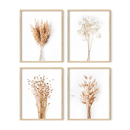 HAUS AND HUES Flower Wall Decor,Set of 4 Floral Wall Art, Floral Wall Decor, Flower Wall Art, Framed Flower Painting, Floral Pictures Wall Decor, Flower Pictures Wall Decor Framed (Framed Beige 8x10) - color: Brown Plant, size: 8x10, style: Beige Framed
