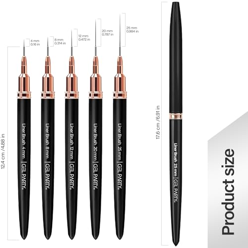 GELPARTY 7Pcs Black Nail Art Brush Set - Professional Ultra-Fine Liner & Detail Brushes for Gel Polish & Acrylic Nails - Includes Purple Agate Palette & Holder - Manicure Design Tool Kit - color: Black
