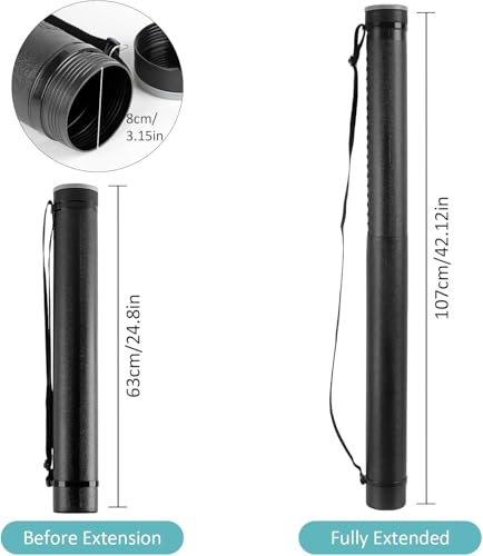 DEWEL Document Tube,Plastic Expanding Poster/Art/Document Storage Tube 24.5 to 40 inches Adjustable with Carrying Strap Waterproof and Light-Resistance Telescoping Carrying Case (Black-Large Size) - color: Black (Round), size: Large