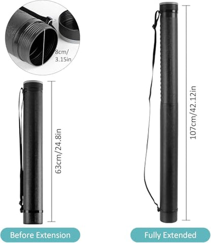 DEWEL Document Tube,Plastic Expanding Poster/Art/Document Storage Tube 24.5 to 40 inches Adjustable with Carrying Strap Waterproof and Light-Resistance Telescoping Carrying Case (Black-Large Size) - color: Black (Round), size: Large