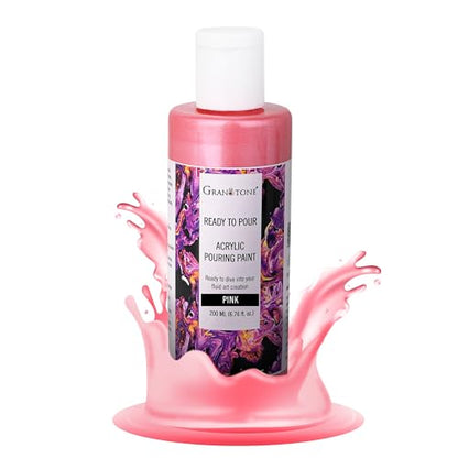 GRANOTONE Premium Metallic Acrylic Pouring Paint Pink Colour 6.76 fl oz 200 ml Ready to Use Superior High Flow Formula for Canvas Wood Paper Craft and Fluid Art Projects Made in India - color: PINK