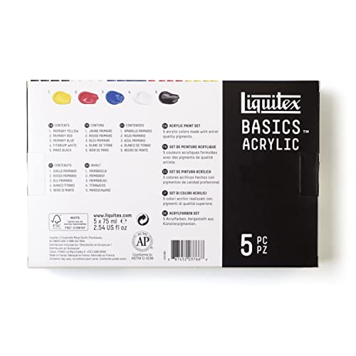 Liquitex BASICS Acrylic Paint Set, 5 x 75ml (2.4-oz) Tube Paint Set - style: 5 x 75ml (2.4-oz)