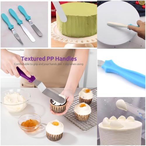 Cake Cream Spatulas, 3 Pieces of Cake Angled Spatula with Stainless Steel, Professional Cake Decorating, Pastry & Baking, Icing Frosting Cream Chocolate Cake Spatula (3 Pcs Blue) - color: 3 Pcs Blue