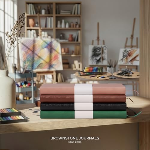 BROWNSTONE JOURNALS A5 Sketch Book Hardcover - 80 Sheets 100 GSM Paper 5"x8", Lay Flat, Vegan Leather Cover, Elastic Band, Back Pocket, Art Drawing Book (Chestnut Brown) - color: Chestnut Brown, size: A5 (5" x 8")