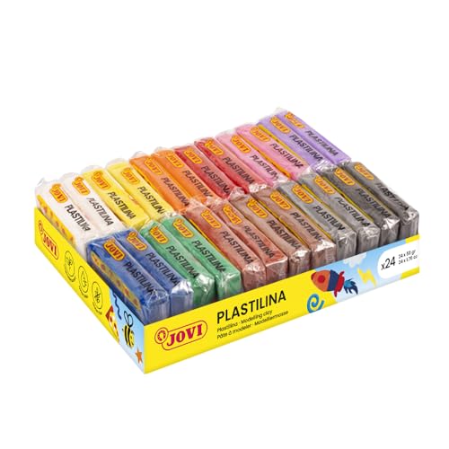 Jovi - 24 Bars of Reusable and Non-Hardening Modeling Clay in 12 Colors | Total of 2.64lb, 100% Vegetable-Based, Non-Toxic and Gluten-Free, for Arts & Crafts Projects - color: 12 colors, style: 12 colors