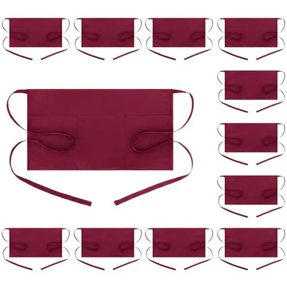 BOHARERS Waist Apron with 3 Pockets 12 Pack - Red Waitress Server Short Apron - color: F-12 Pack Red