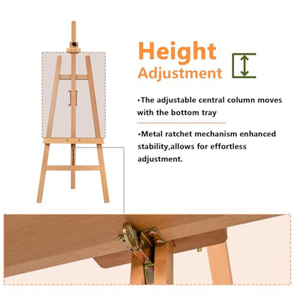 DJAR Large Painters Easel for Painting, Holds Canvas up to 49", Natural | Sturdy Solid Beech Wood Studio Floor Display Stand, Adjustable Artist Easel with Storage Tray, Ideal for Adults and Students - style: Natural A-Frame Easel