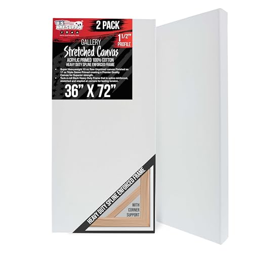 U.S. Art Supply Rectangle Stretched Canvas for Painting 36x72 inch Gallery Depth 1-1/2" Thick, 2-Pack - 17oz Acrylic Gesso Triple Primed, Professional Artist Quality, 100% Cotton - Oil, Pouring Paint - size: 36" x 72"