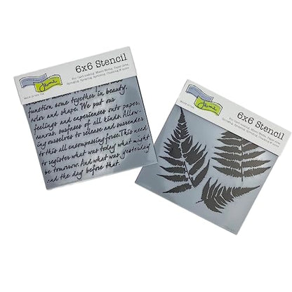 The Crafter’s Workshop - Reusable Fern and Script Stencil for Painting and Crafts – Artistic Nature and Quote Duo for Mixed Media – 2 Pk, 6" x 6" – Ferns/Art is - style: Ferns / Art Is