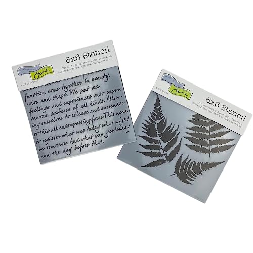 The Crafter’s Workshop - Reusable Fern and Script Stencil for Painting and Crafts – Artistic Nature and Quote Duo for Mixed Media – 2 Pk, 6" x 6" – Ferns/Art is - style: Ferns / Art Is