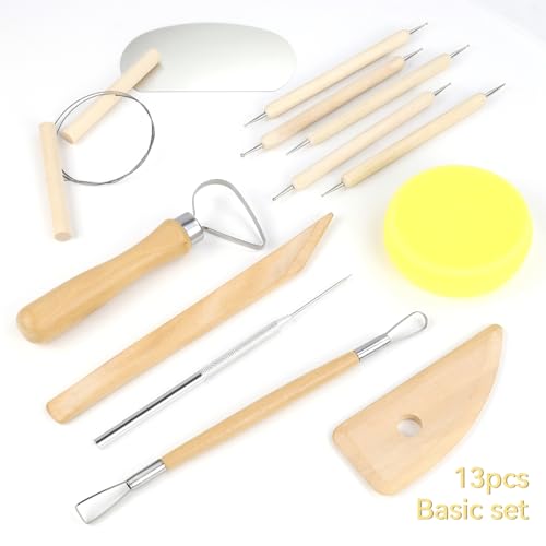 13 Pcs Clay Tools Kit, Pottery & Clay Sculpting Tools, Polymer Clay Tools for Adults, Pottery Craft, Drawing, Dotting, Baking, Carving, Molding, Modeling, Shaping
