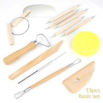 13 Pcs Clay Tools Kit, Pottery & Clay Sculpting Tools, Polymer Clay Tools for Adults, Pottery Craft, Drawing, Dotting, Baking, Carving, Molding, Modeling, Shaping