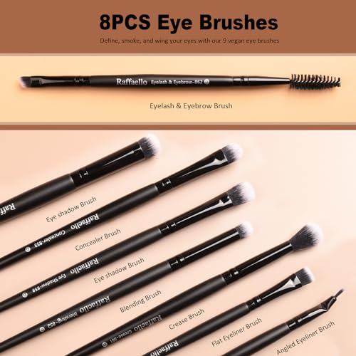 Raffaello Makeup Brushes 15Pcs Makeup Brush Set Premium Synthetic Powder Foundation Contour Blush Concealer Eye Shadow Blending Liner Make Up Brush Kit - color: Black
